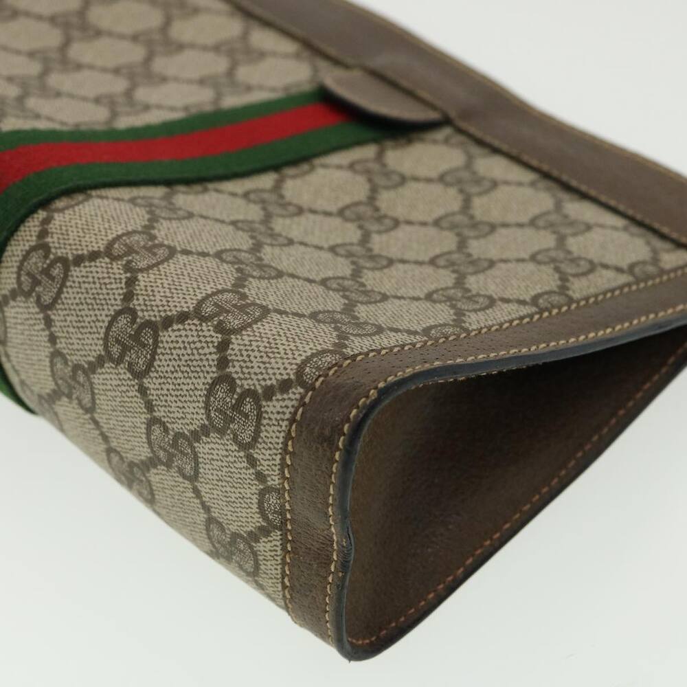 GUCCI GG Canvas Web Sherry Line Clutch Bag Beige Red Green - Picture 15 of 16